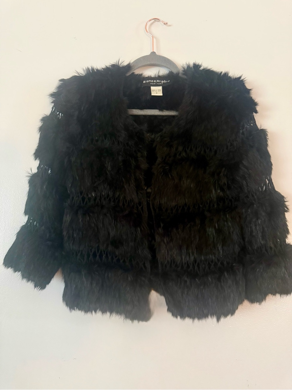 Bianca Nygard Woven Rabbit Fur Jacket Black Size 6 FLAWED/AS IS